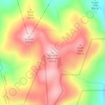 Sunapee Mountain topographic map, elevation, terrain