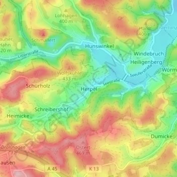 Herpel topographic map, elevation, terrain