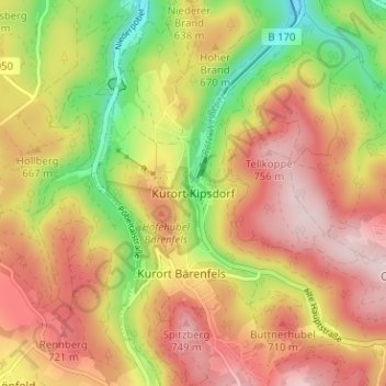 Kurort Kipsdorf topographic map, elevation, terrain