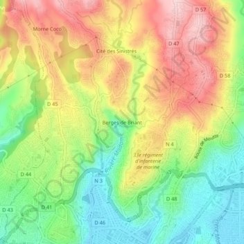 Berges de Briant topographic map, elevation, terrain