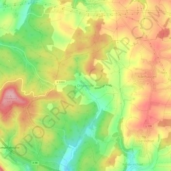 Ottwangen topographic map, elevation, terrain