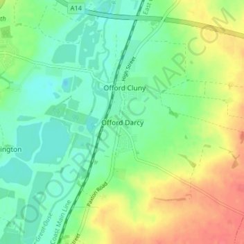 Offord Darcy topographic map, elevation, terrain