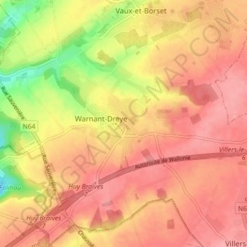 Warnant topographic map, elevation, terrain