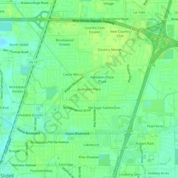 Audubon Place topographic map, elevation, terrain