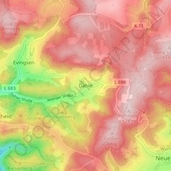 Dahle topographic map, elevation, terrain
