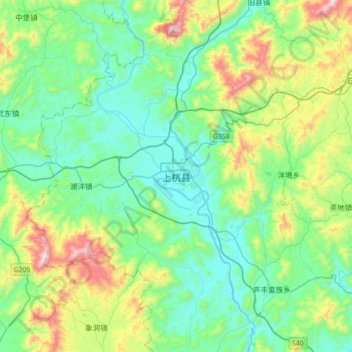 上杭县 topographic map, elevation, terrain
