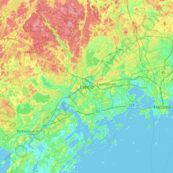 Espoo topographic map, elevation, terrain
