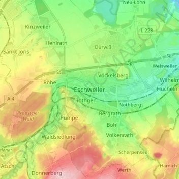 Eschweiler topographic map, elevation, terrain
