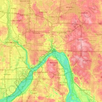 Saint Paul topographic map, elevation, terrain