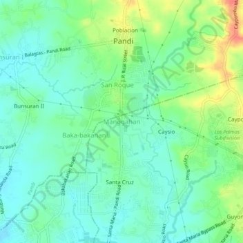 Manggahan topographic map, elevation, terrain