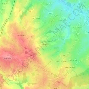 Chazeix topographic map, elevation, terrain