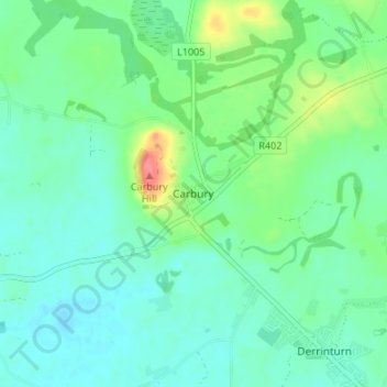 Carbury topographic map, elevation, terrain