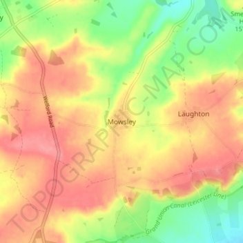 Mowsley topographic map, elevation, terrain