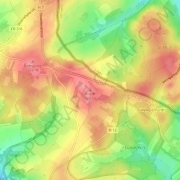 Kneiff topographic map, elevation, terrain