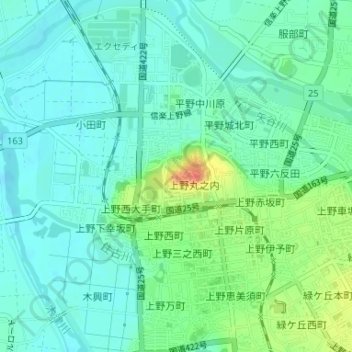 Iga Ueno Castle topographic map, elevation, terrain