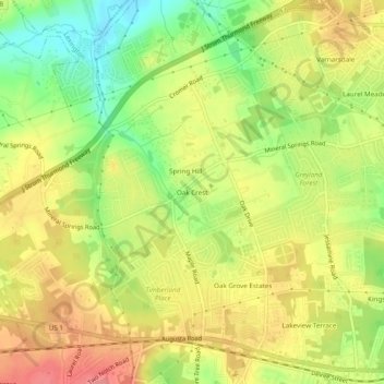 Oak Crest topographic map, elevation, terrain