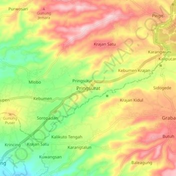 Pringsurat topographic map, elevation, terrain