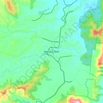 Mena Creek topographic map, elevation, terrain