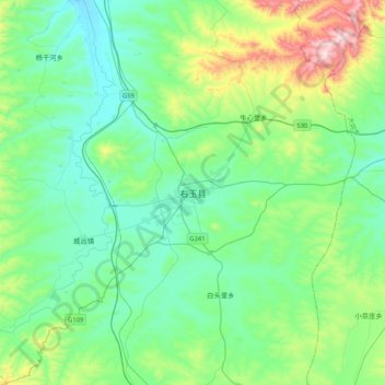 右玉县 topographic map, elevation, terrain