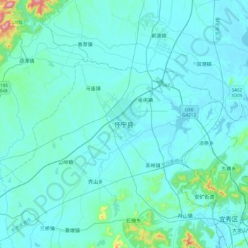 怀宁县 topographic map, elevation, terrain