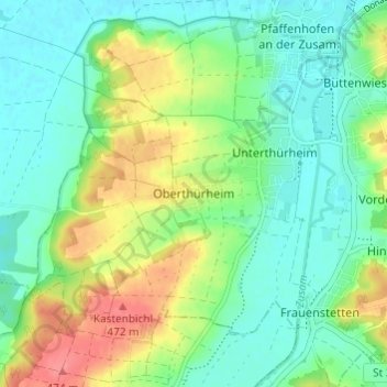 Oberthürheim topographic map, elevation, terrain