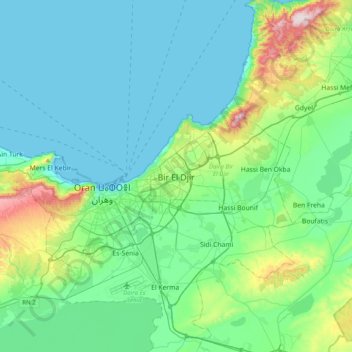 Bir El Djir topographic map, elevation, terrain