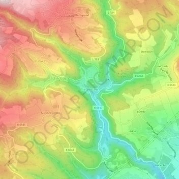 Tiefenstein topographic map, elevation, terrain