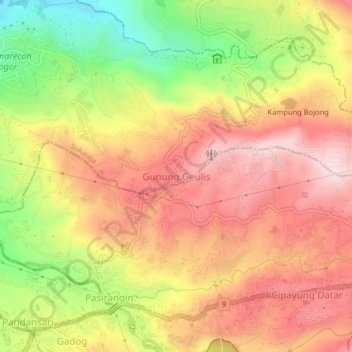 Gunung Geulis topographic map, elevation, terrain