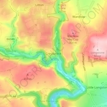 Cressbrook topographic map, elevation, terrain