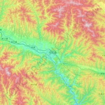 Danfeng topographic map, elevation, terrain