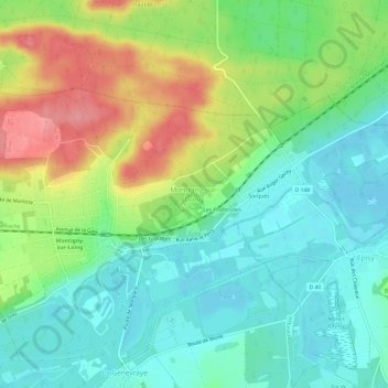Montigny-sur-Loing topographic map, elevation, terrain