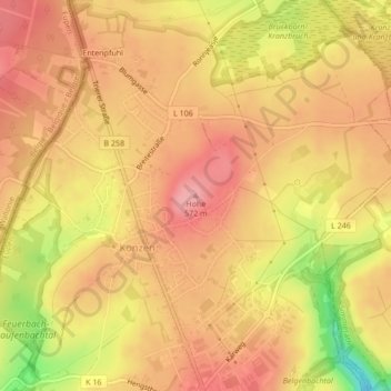 Hohe topographic map, elevation, terrain