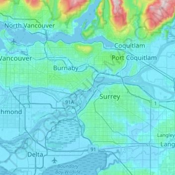 New Westminster topographic map, elevation, terrain