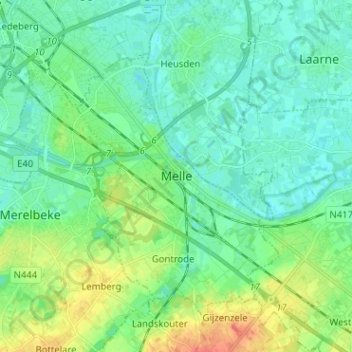 Melle topographic map, elevation, terrain