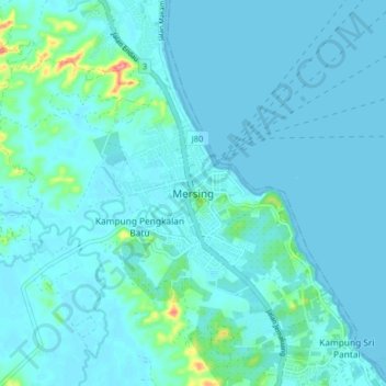 Mersing topographic map, elevation, terrain