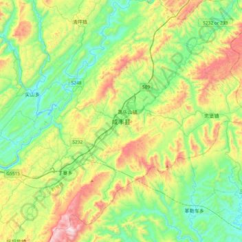 咸丰县 topographic map, elevation, terrain
