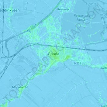 Gouda topographic map, elevation, terrain