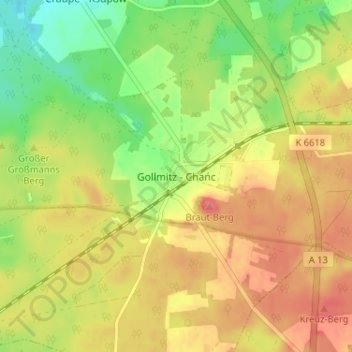 Gollmitz topographic map, elevation, terrain