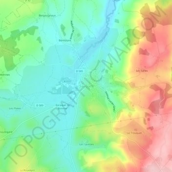 Saugues topographic map, elevation, terrain