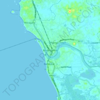 Aluthgama topographic map, elevation, terrain