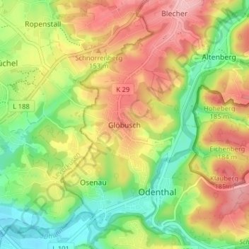 Glöbusch topographic map, elevation, terrain