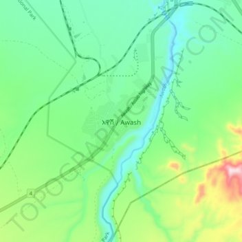 Awash topographic map, elevation, terrain