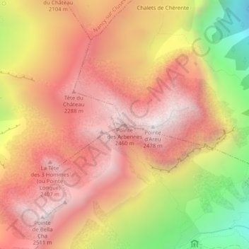 Pointe des Arbennes topographic map, elevation, terrain