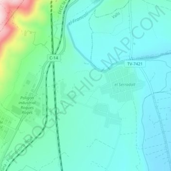 el Fangar topographic map, elevation, terrain