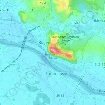 Bogenberg topographic map, elevation, terrain