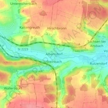 Alberndorf topographic map, elevation, terrain