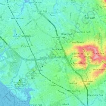 Manukau topographic map, elevation, terrain