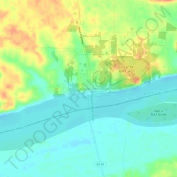 Cave-in-Rock topographic map, elevation, terrain