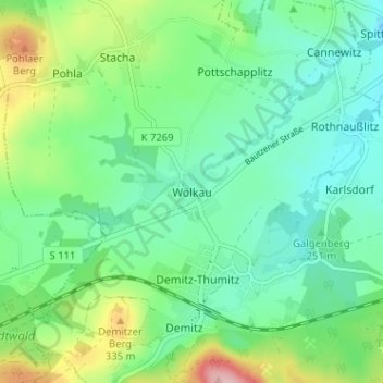 Wölkau topographic map, elevation, terrain