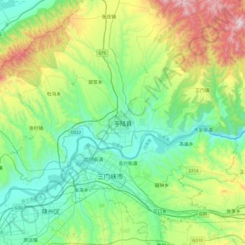平陆县 topographic map, elevation, terrain